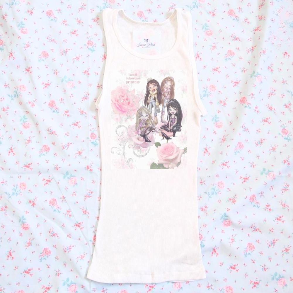 y2k bratz graphic white ribbed tank top